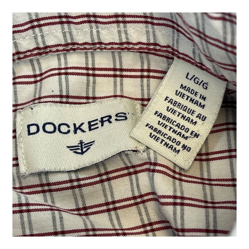 Dockers Shirt Men's Large White Red Plaid Cotton Stretch Long Sleeve Button-Down - Picture 3 of 8